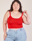 Ashley is 5’7” and wearing L Cropped Cami in Mustang Red