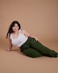 Carpenter Jeans in Evergreen and Cropped Tank in Vintage Tee White on Ashley