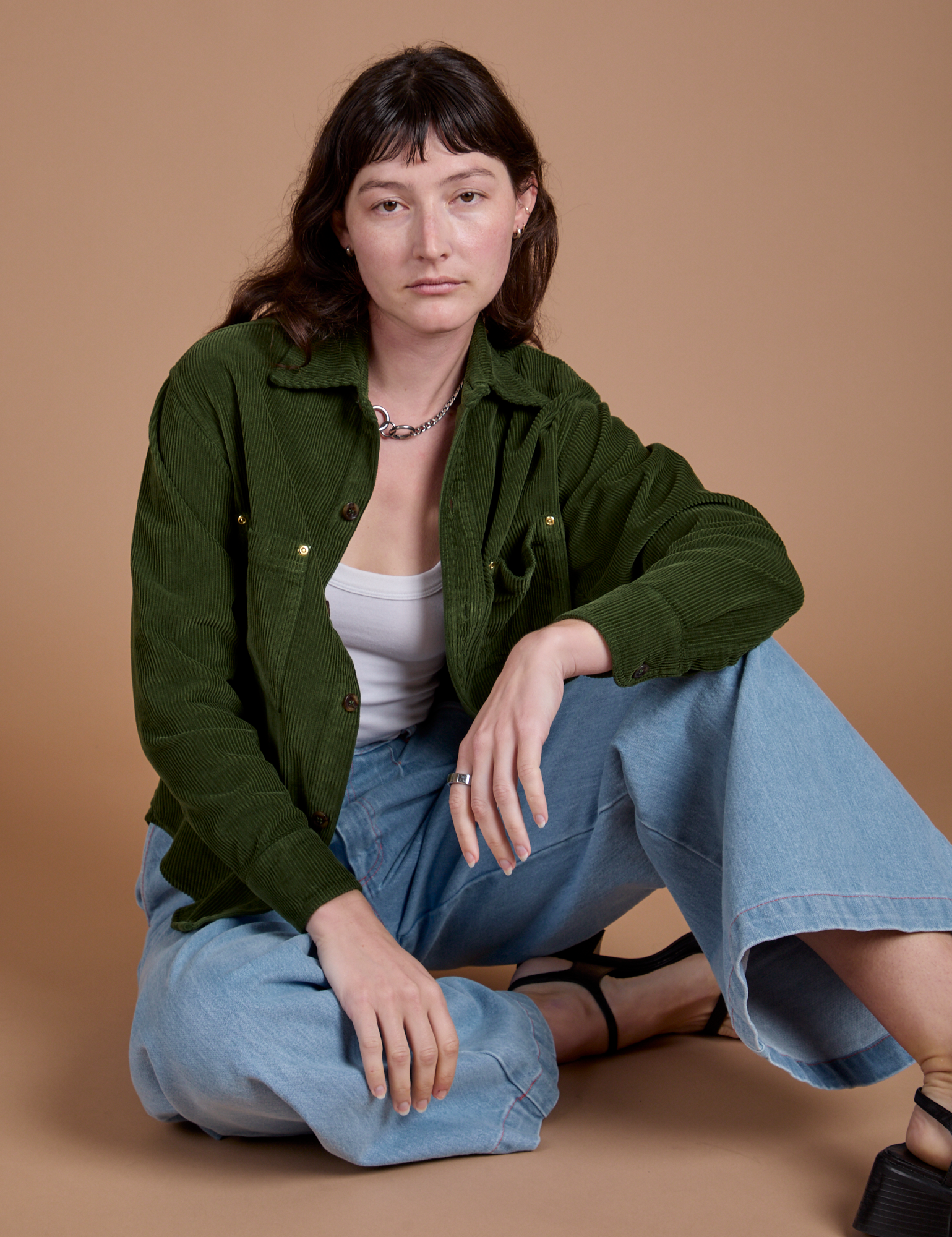 Cropped Corduroy Overshirt - Evergreen