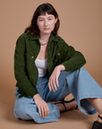 Cropped Corduroy Overshirt - Evergreen