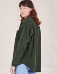 Side view of Corduroy Overshirt in Swamp Green on Alex