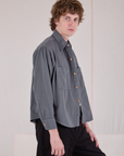 Cropped Overshirt in Slate Grey side view on Quinn