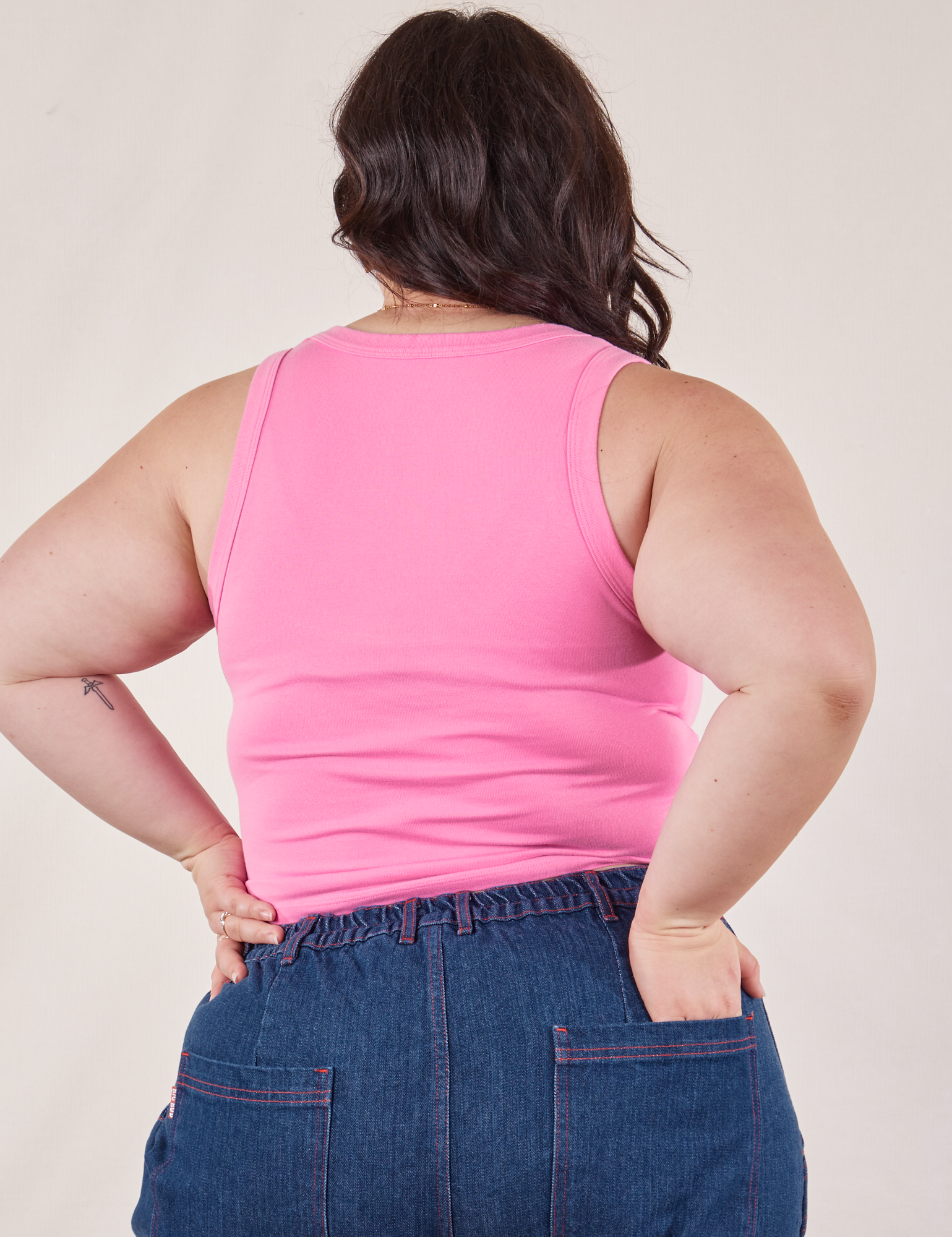 Cropped Tank Top in Bubblegum Pink back view on Ashley