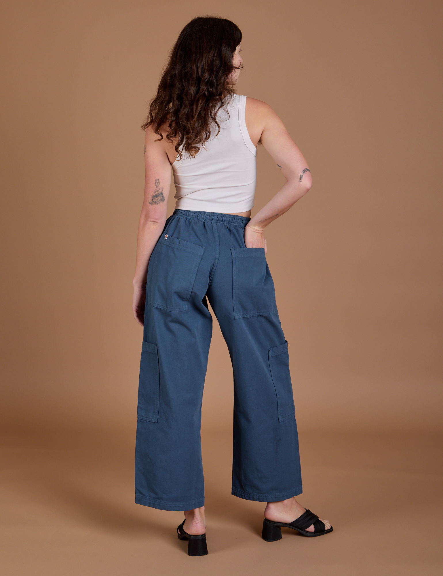 Drop Pocket Cargo Pants in French Blue back view on Alex