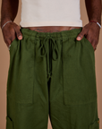 Drop Pocket Cargo Pants in Evergreen front close up on Jerrod
