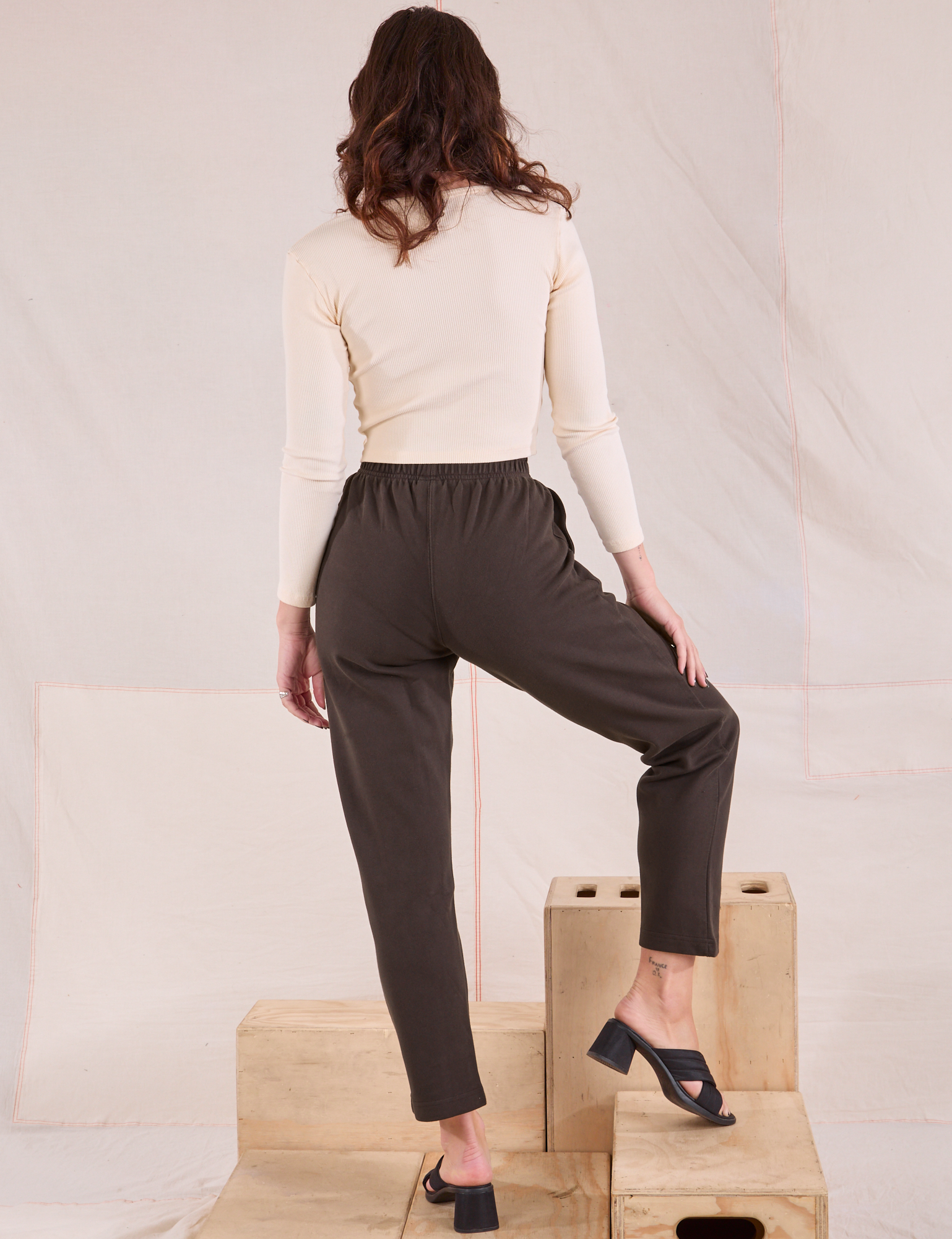 Back view of Easy Pants in Espresso Brown on Alex