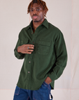 Flannel Overshirt in Swamp Green worn by Isaac