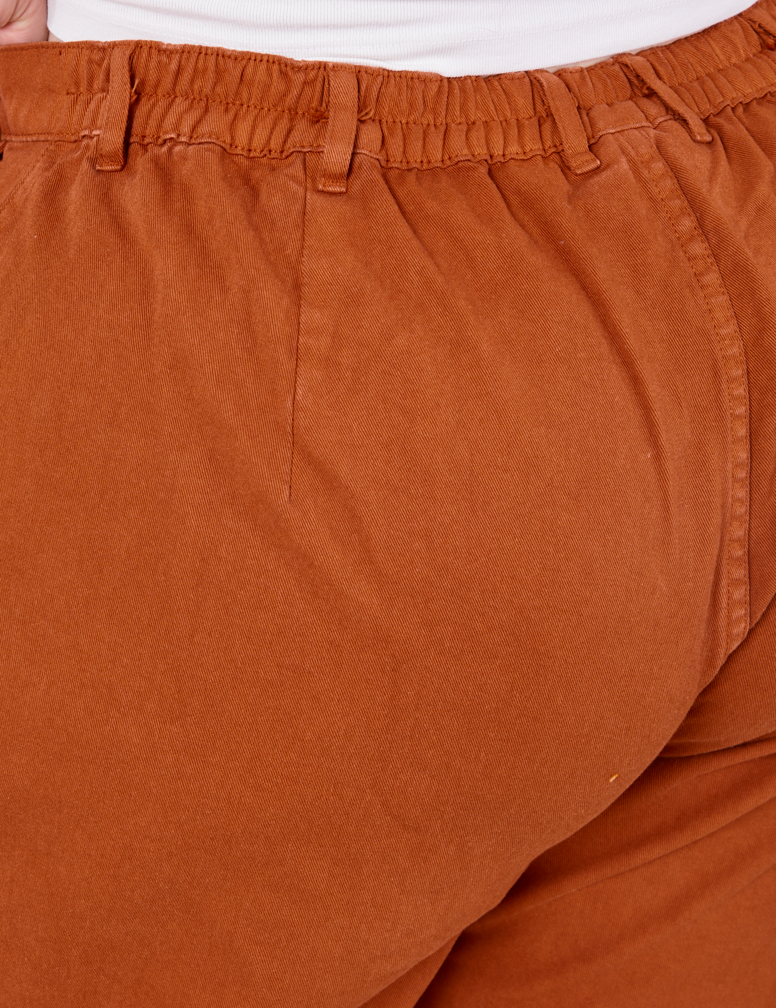 Back view close up of Heavyweight Trousers in Burnt Terracotta on Ashley