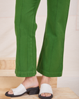 Heritage Westerns in Lawn Green pant leg close up on Alex