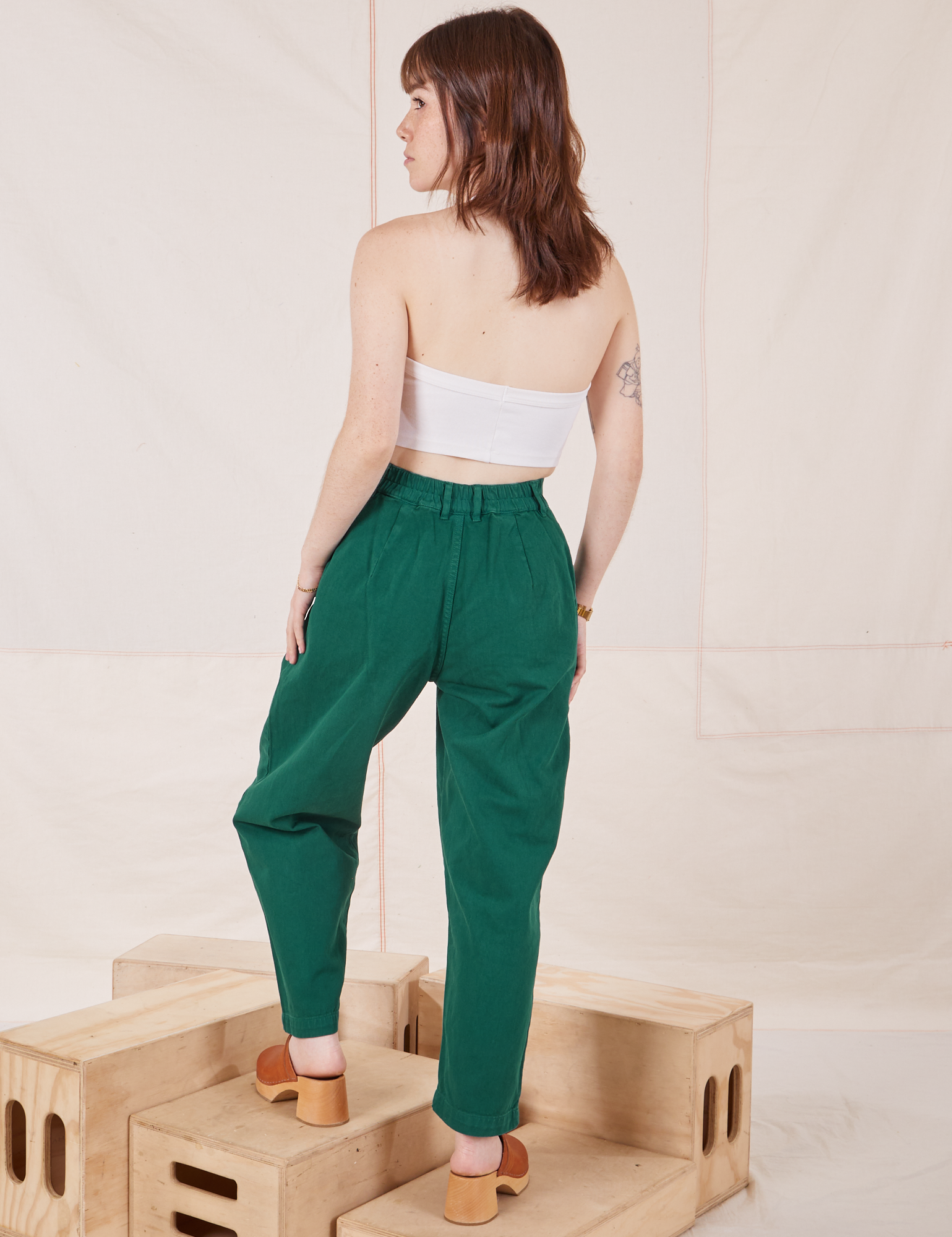 Backview of Heavyweight Trousers in Hunter Green on Hana