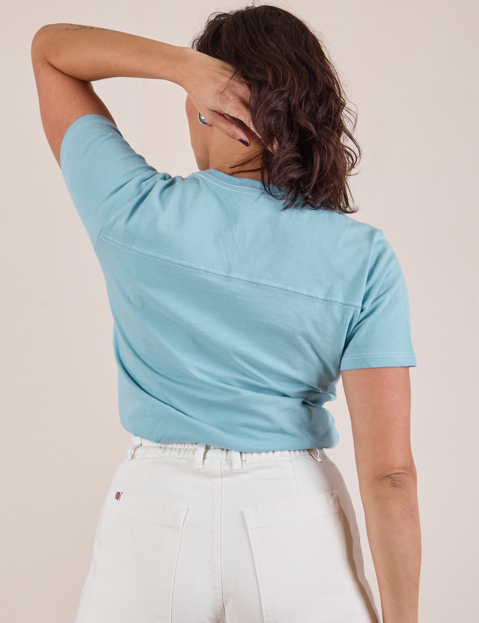 JV Tee in Baby Blue back view on Tiara