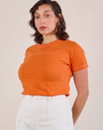 JV Tee in Construction Orange angled front view on Tiara