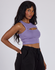 Kandia is wearing the Faded Grape Porthole Tank