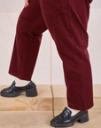 Mid-Rise Work Pants in Red Wine pant leg close up on Juliet