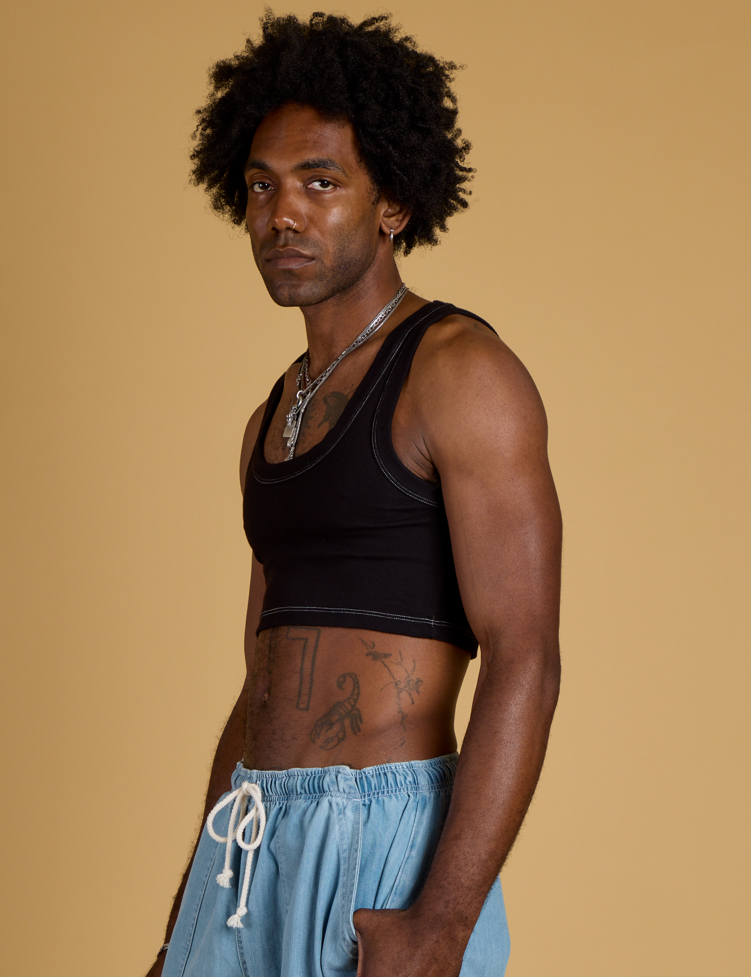 Contrast Stitch Mini Tank - Basic Black