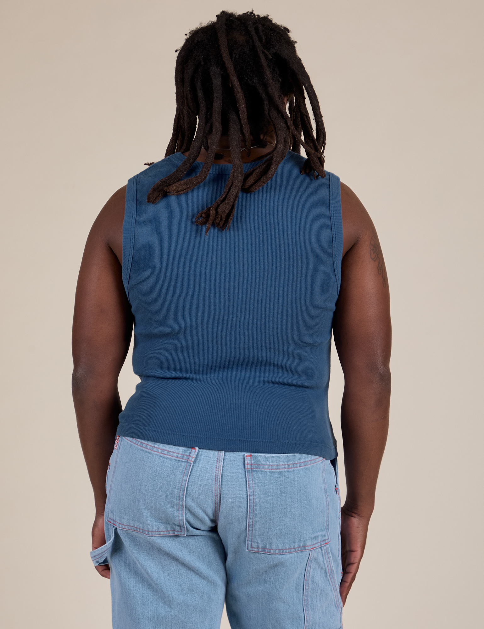 Muscle Tee in French Blue back view on Demi
