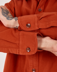 Oversize Overshirt in Paprika sleeve cuff close up on Jesse