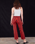 Black Stripe Work Pants in Mustang Red back view on Alex