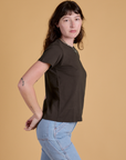 Organic Vintage Tee in Espresso Brown side view on Alex