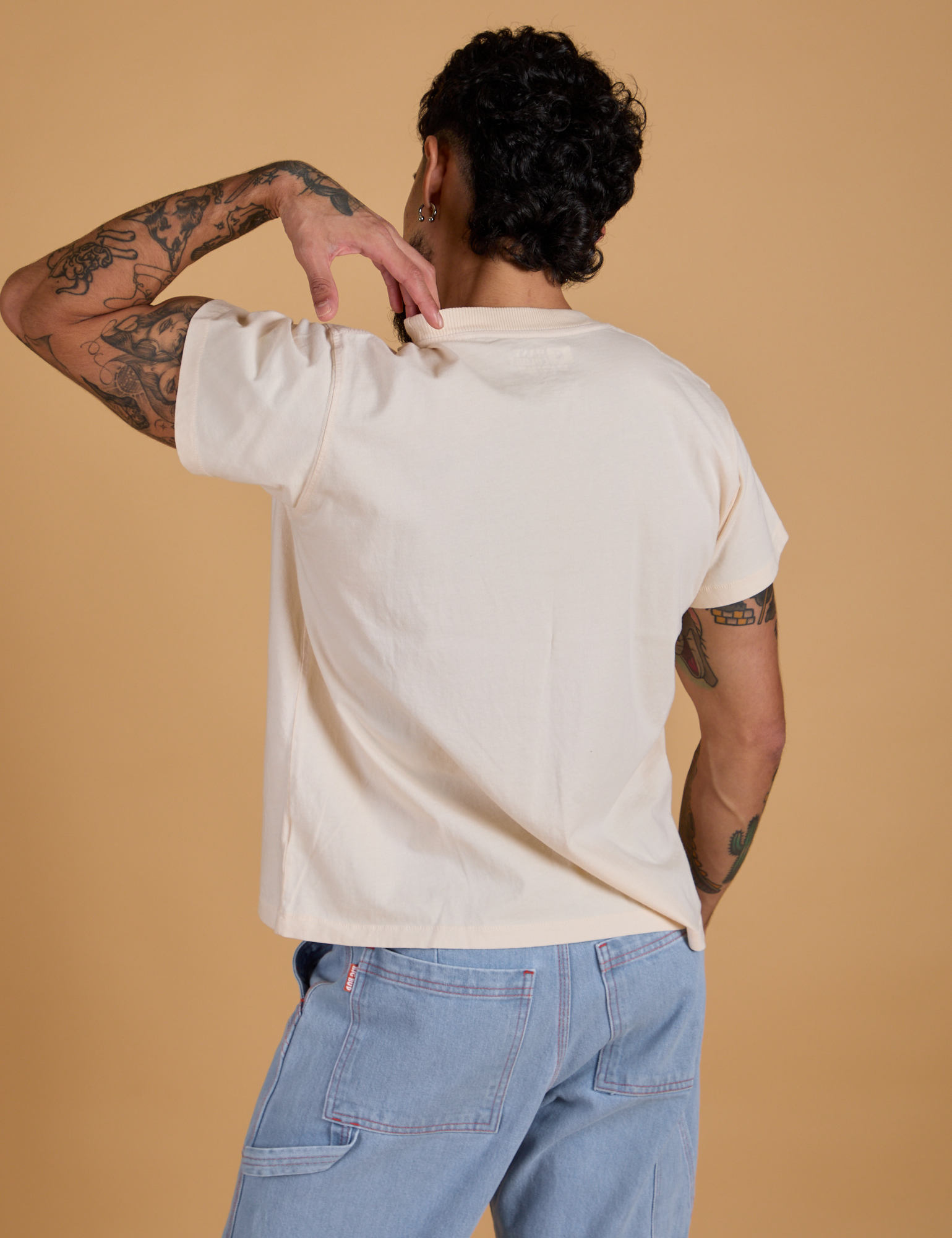 Organic Vintage Tee in Vintage Off White back view on Jesse