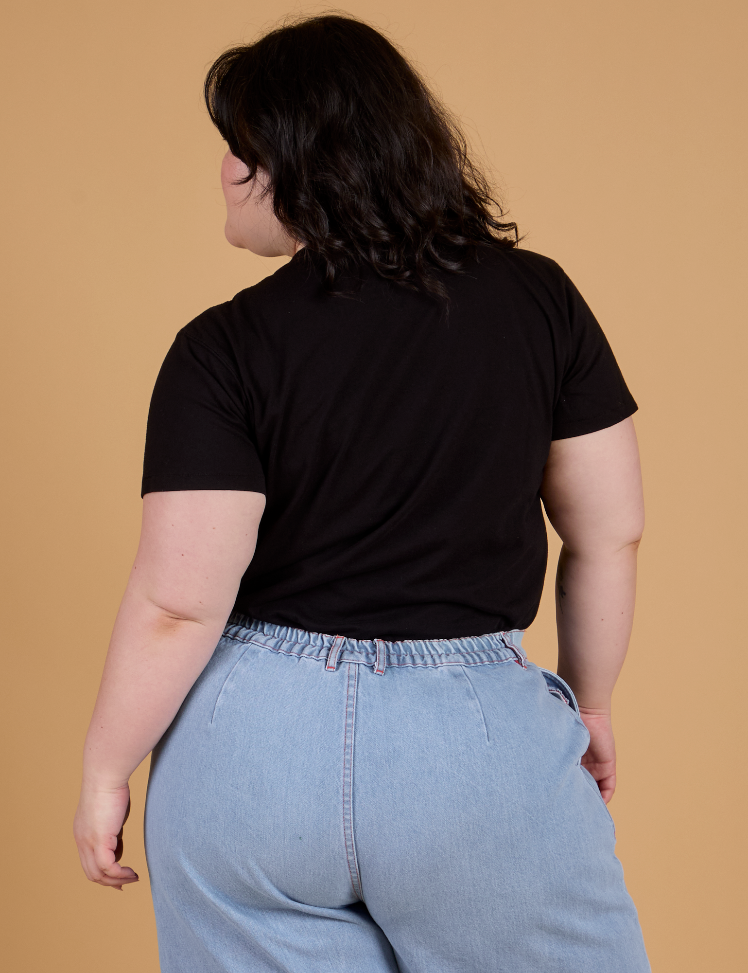 Organic Vintage Tee in Basic Black back view on Ashley