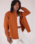 Twill Overshirt in Burnt Terracotta angled front view on Jerrod