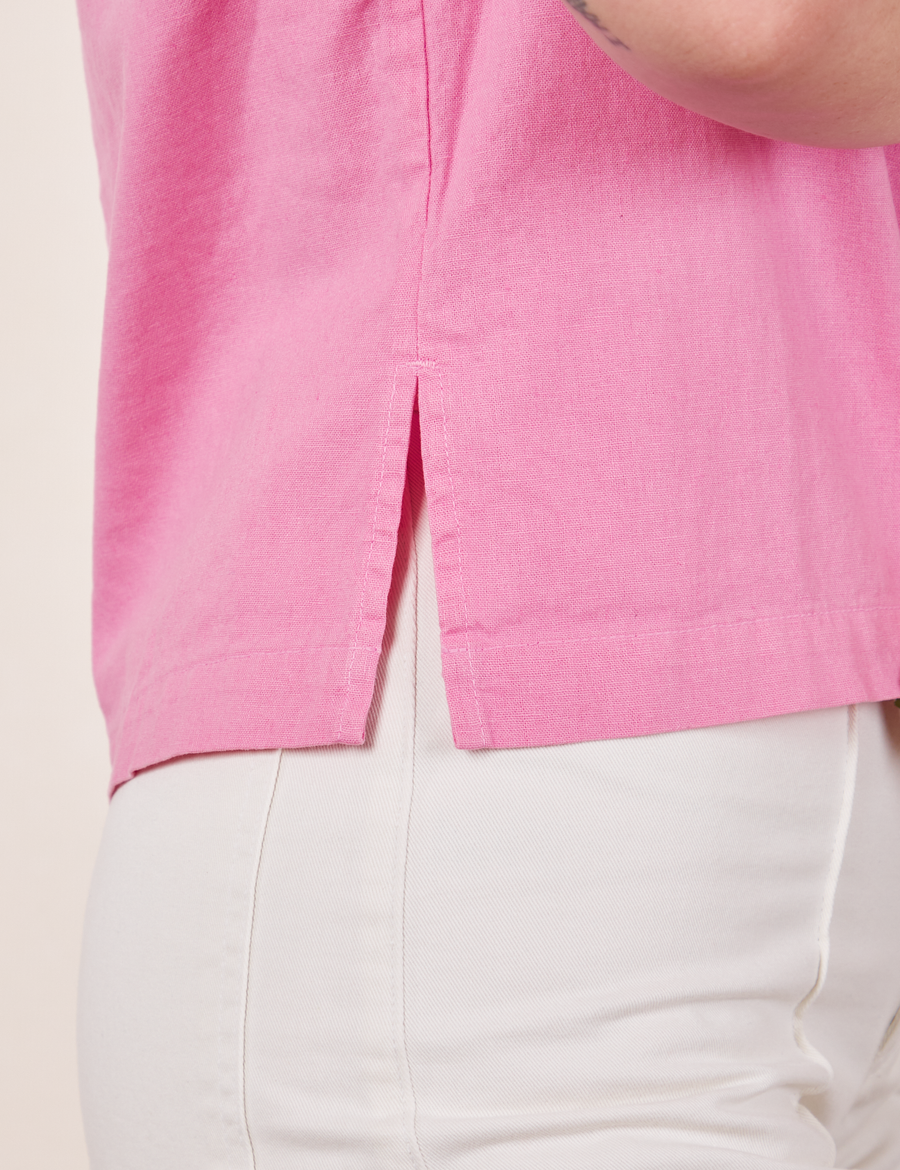 Pantry Button-Up in Bubblegum Pink close up of side vent