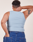 Back view of Cropped Tank Top in Periwinkle on Miguel