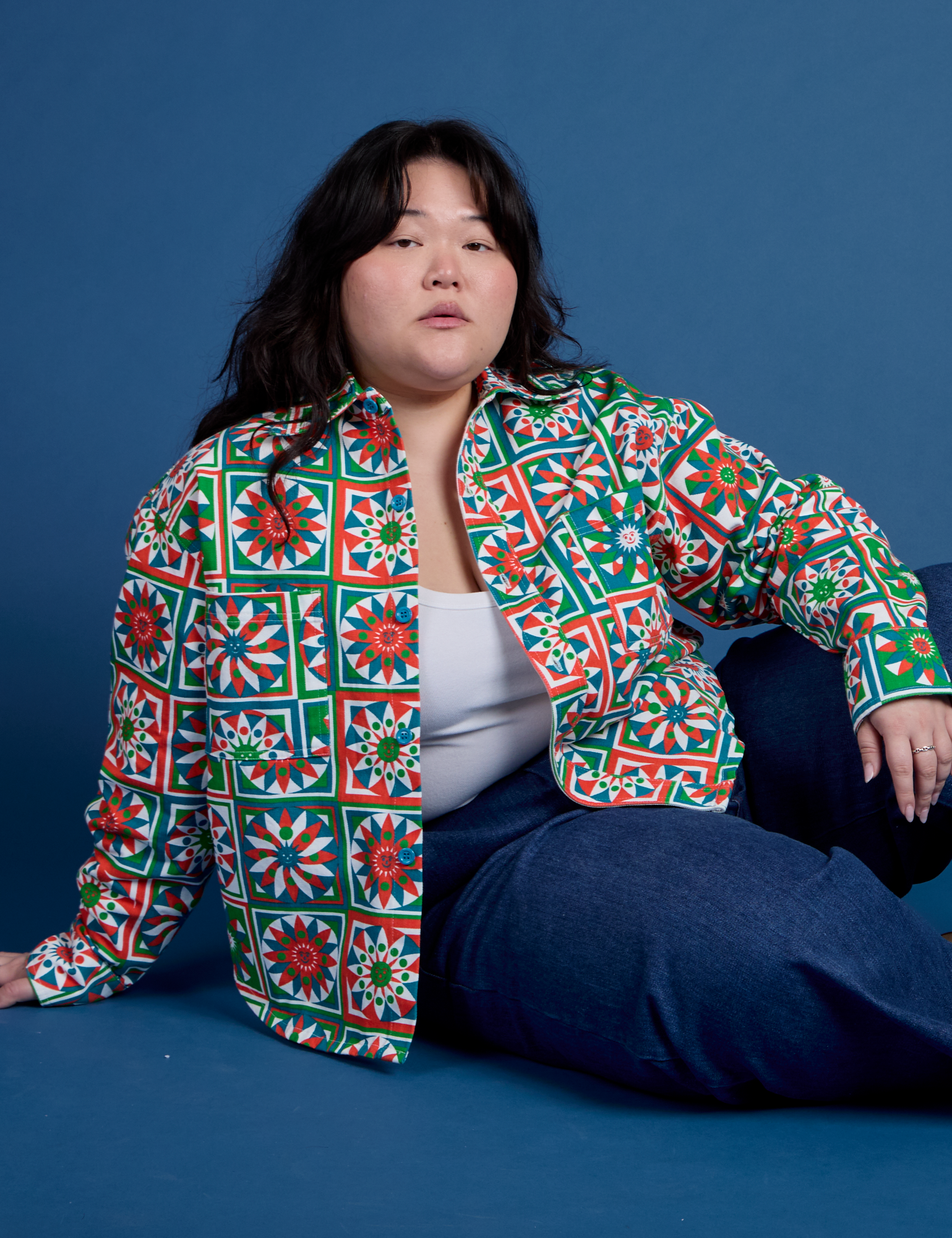 Cropped Overshirt in Quilt Print on Ashley