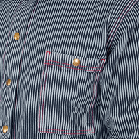 Front close up of Railroad Stripe Denim Work Jacket worn by Jesse