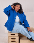 Denim Work Jacket in Royal Blue worn by Morgan