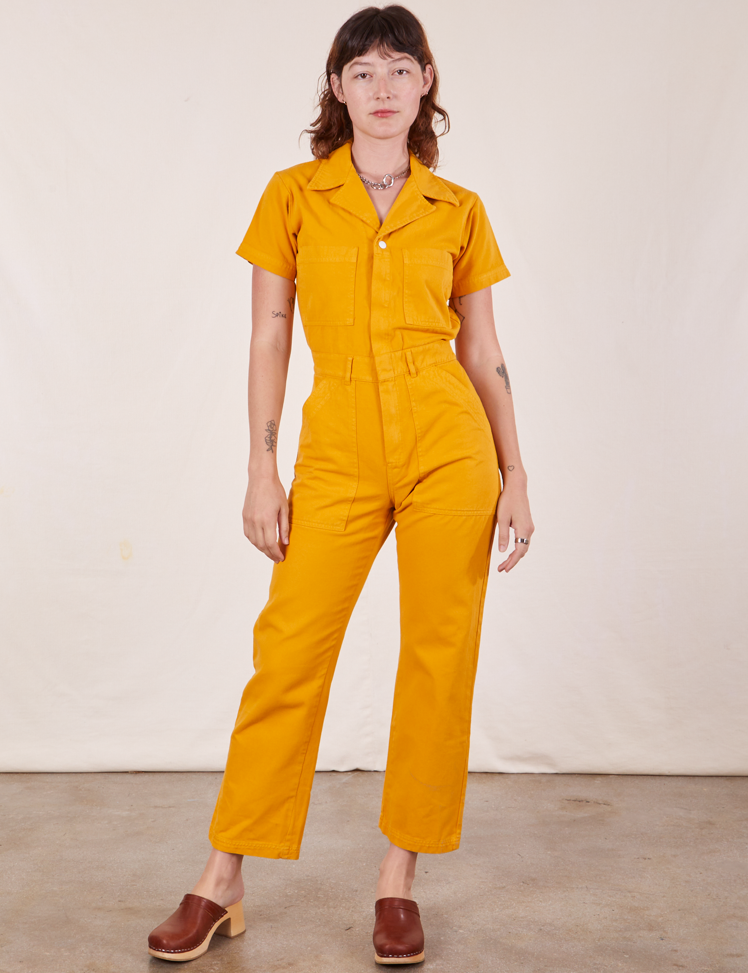 Short Sleeve Jumpsuit Mustard Yellow