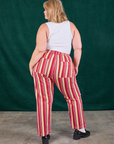 Back view of Stripe Work Pants in Cherry Candy and Cropped Tank in vintage tee off-white on Juliet