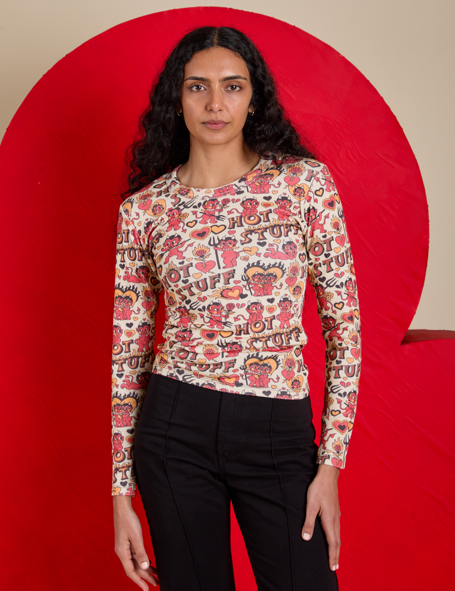 Long Sleeve Baby Tee - Hot Stuff Print