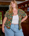 Juliet is 5'7" and wearing L Kitchen Collection Pantry Button-Up