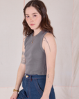 Muscle Tee in Washed Grey side view on Hana