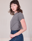 Organic Vintage Tee in Washed Grey side view on Alex