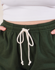 Wide Leg Sweat Pants in Swamp Green front drawstring close up on Lish