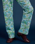 Winter Floral Print Work Pants pant leg close up on Jesse