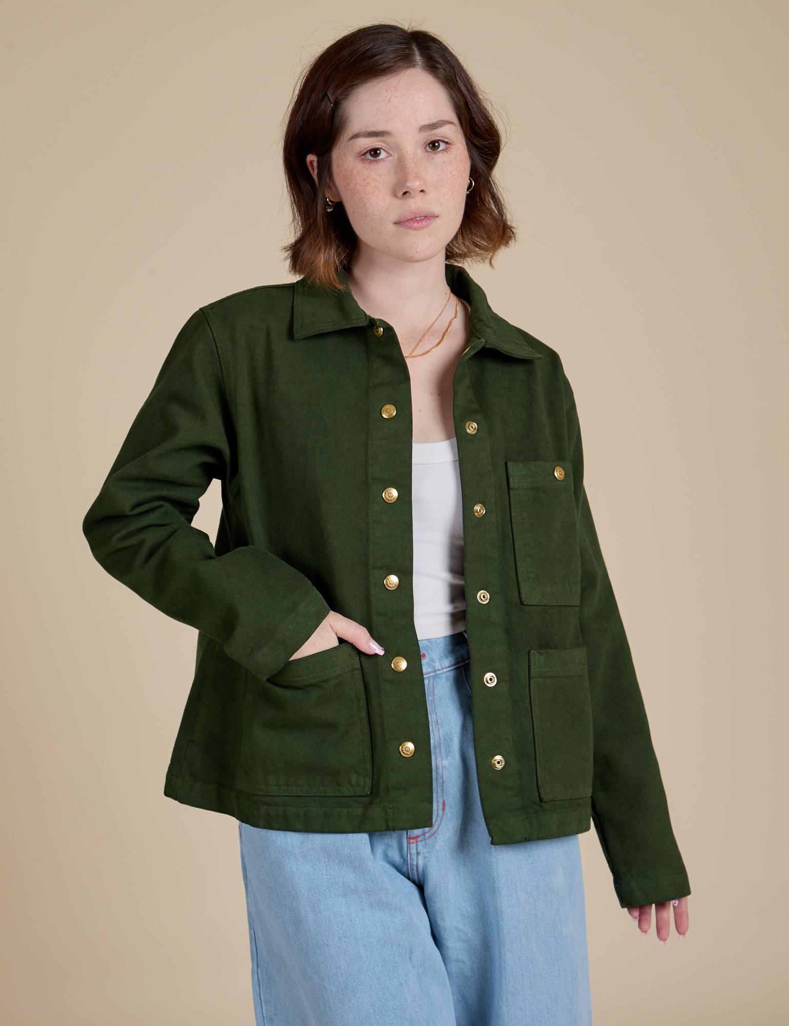 Denim Work Jacket in Evergreen on Hana