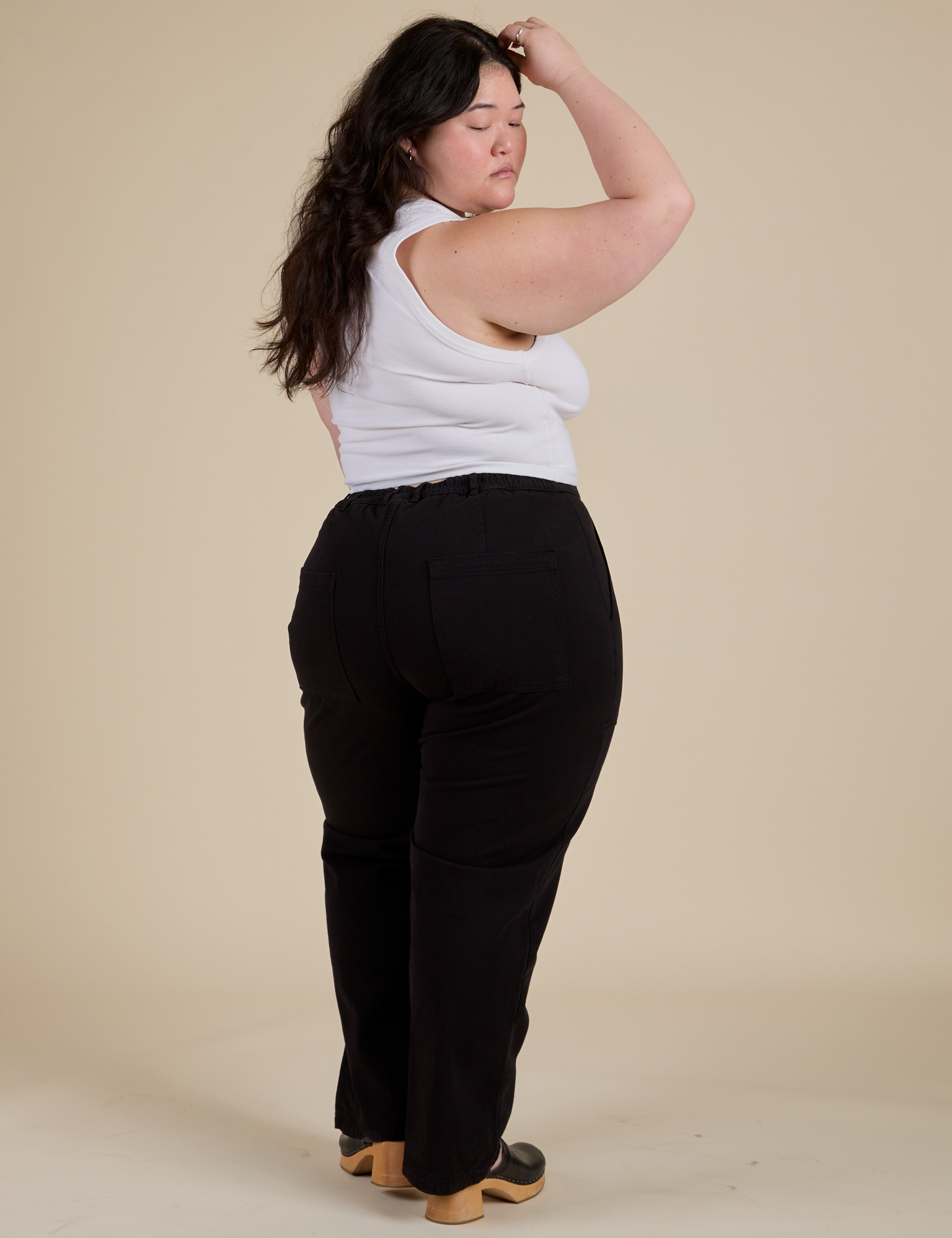 Work Pants in Basic Black back view on Ashleuy