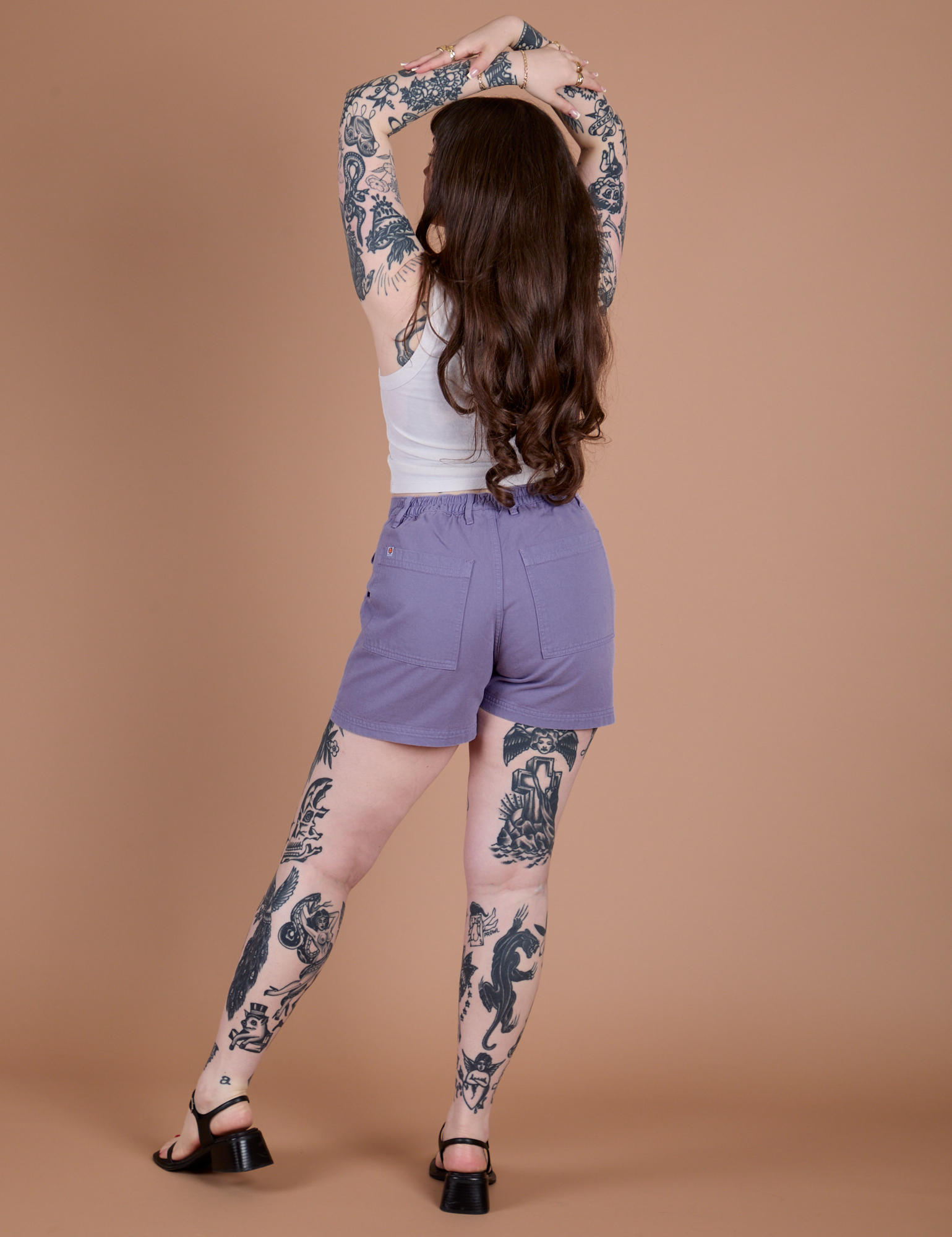 Classic Work Shorts in Faded Grape back view on Sydney