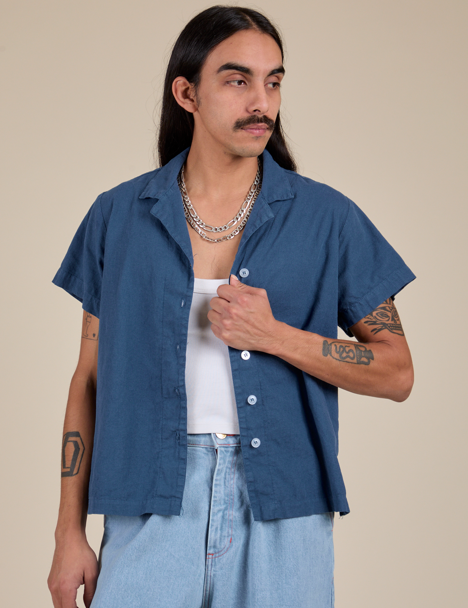 Pantry Button-Up in French Blue on Anthony