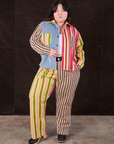 Ashley is 5’7” and wearing 1XL Mixed Stripe Work Pants paired with a matching Cropped Overshirt