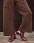 Overdyed Wide Leg Trousers in Brown pant leg close up on Jesse