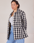 Angled front view of Big Gingham Field Coat on Tiara