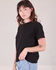 Burly Tee in Basic Black angled front view on Alex