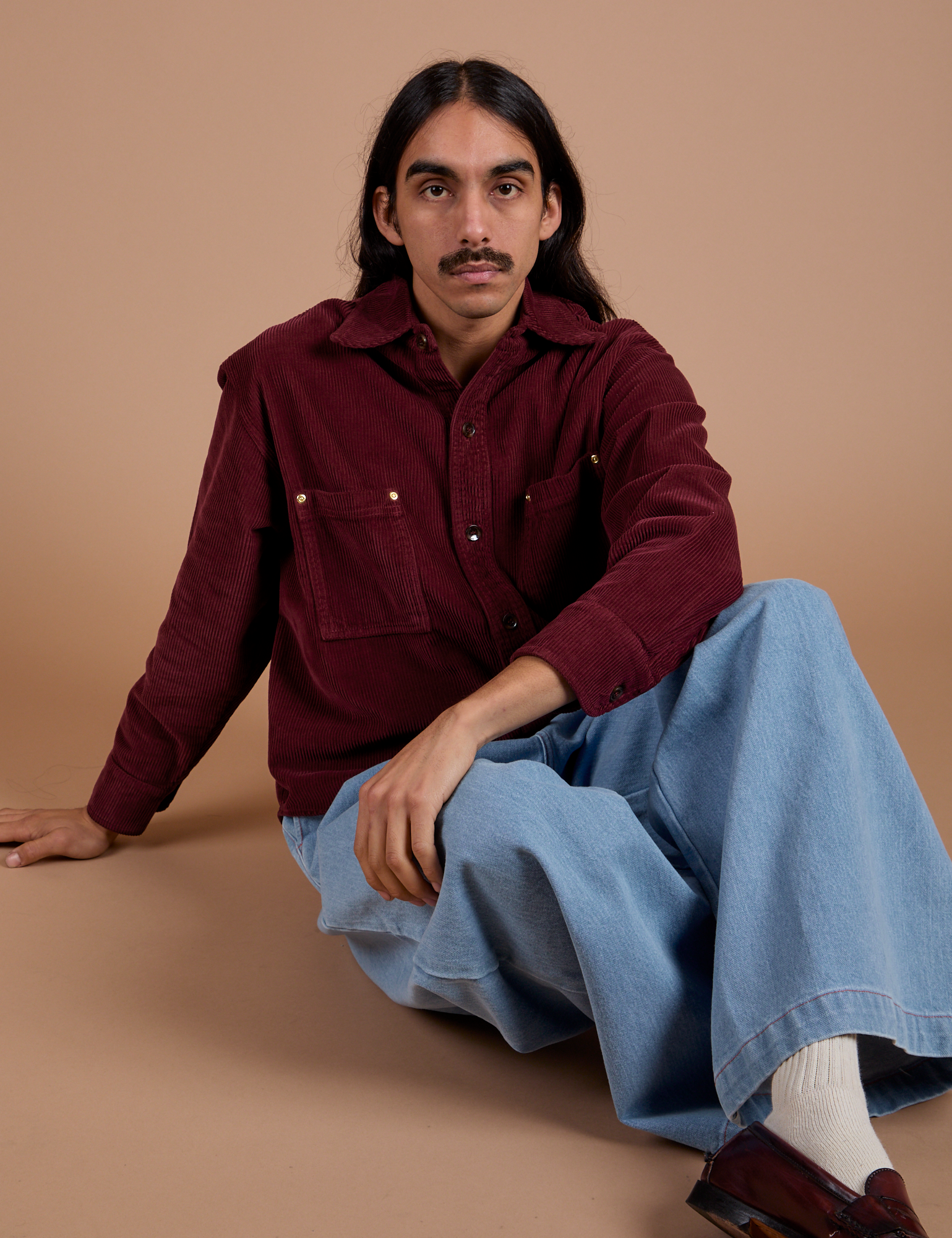 Cropped Corduroy Overshirt - Red Wine
