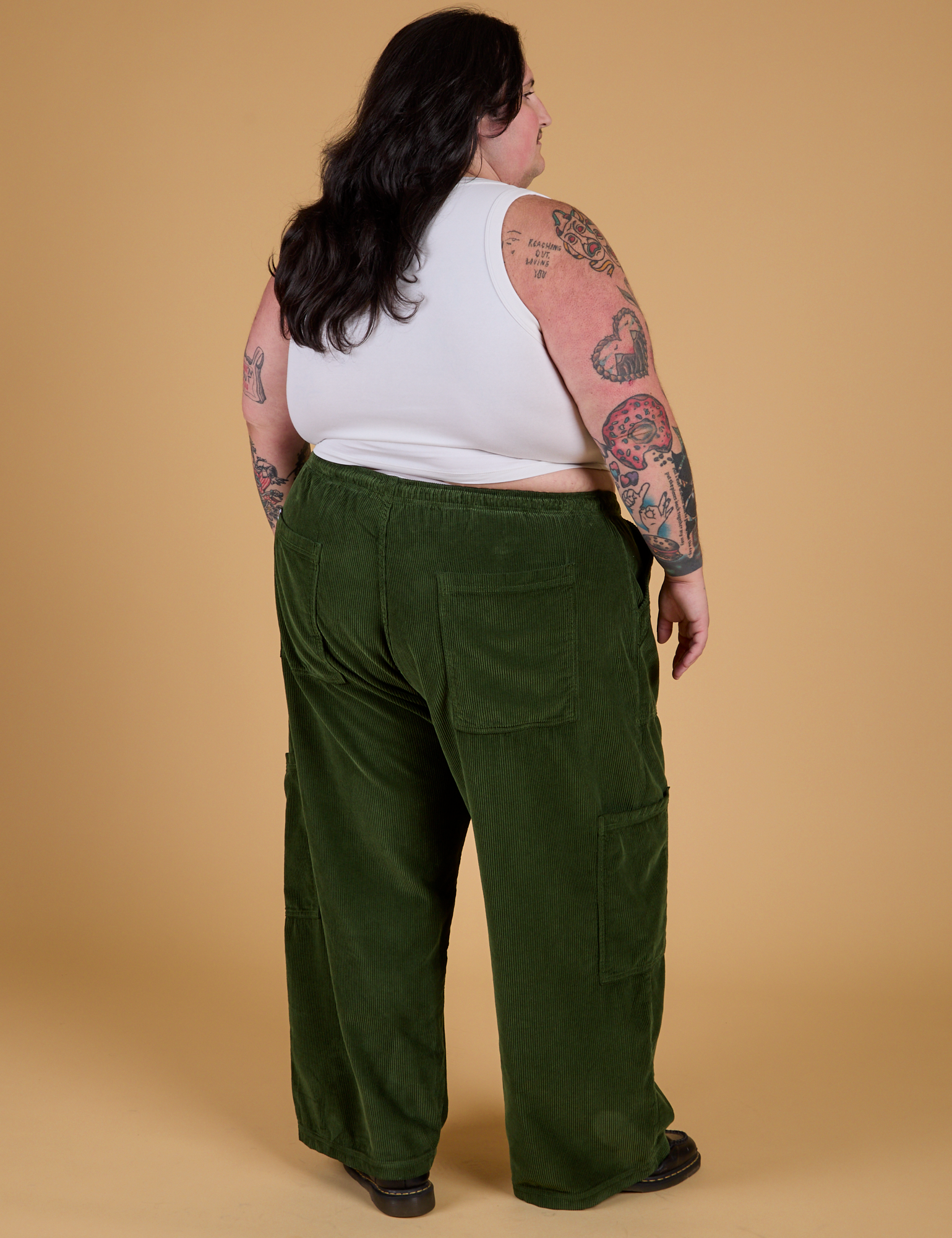 Corduroy Drop Pocket Cargo Pants - Evergreen