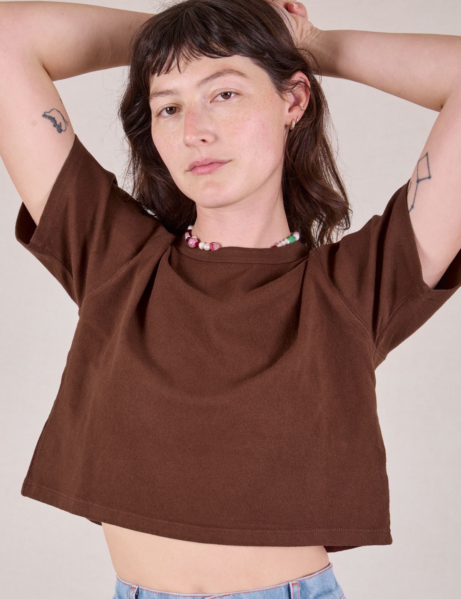 Cropped Burly Tee in Fudgesicle Brown on Alex